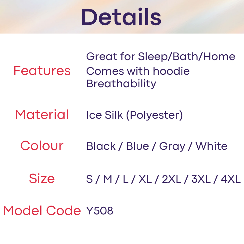Homewear : Ice Silk Robe with Hoodie (Y508)
