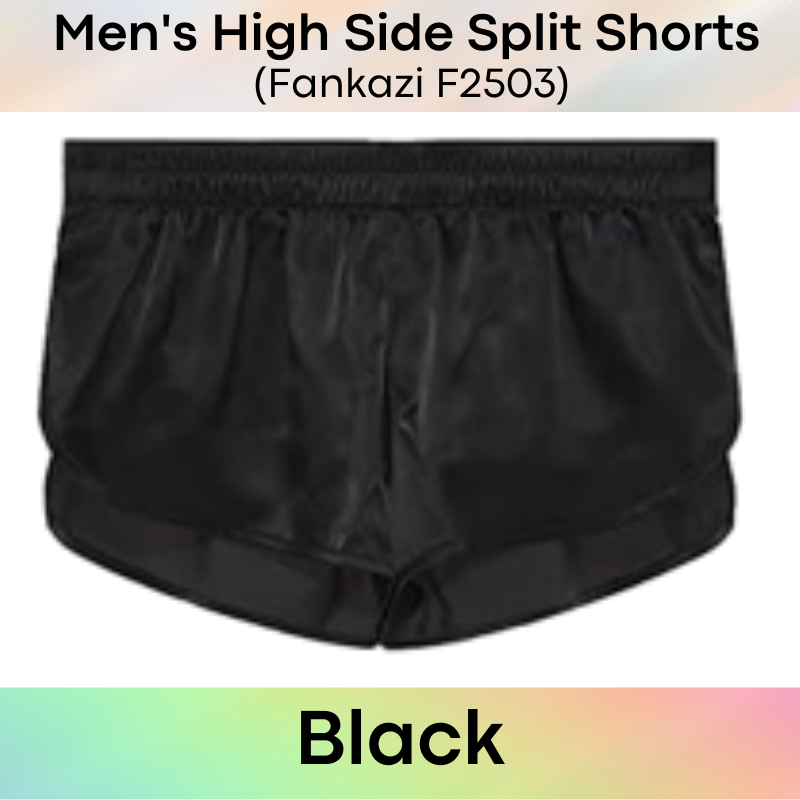 Men's Shorts : High Split Silky Shorts with Inner Jockstrap (Fankazi F2503)
