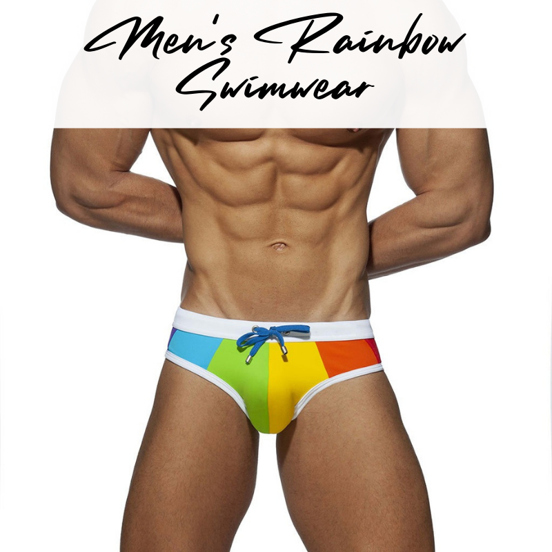 Rainbow swim trunks mens on sale