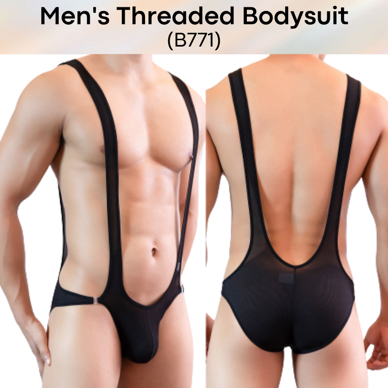 Men's Bodysuit : Threaded Texture with Removable Waist Catch (Yutata E771)