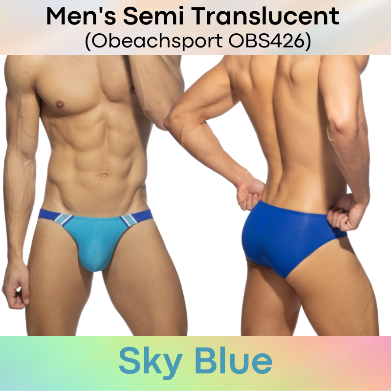 Men's Swimwear : Dual Color Translucent Brief Swim Trunks with Removable Modesty Padding (Obeachsport OBS426)