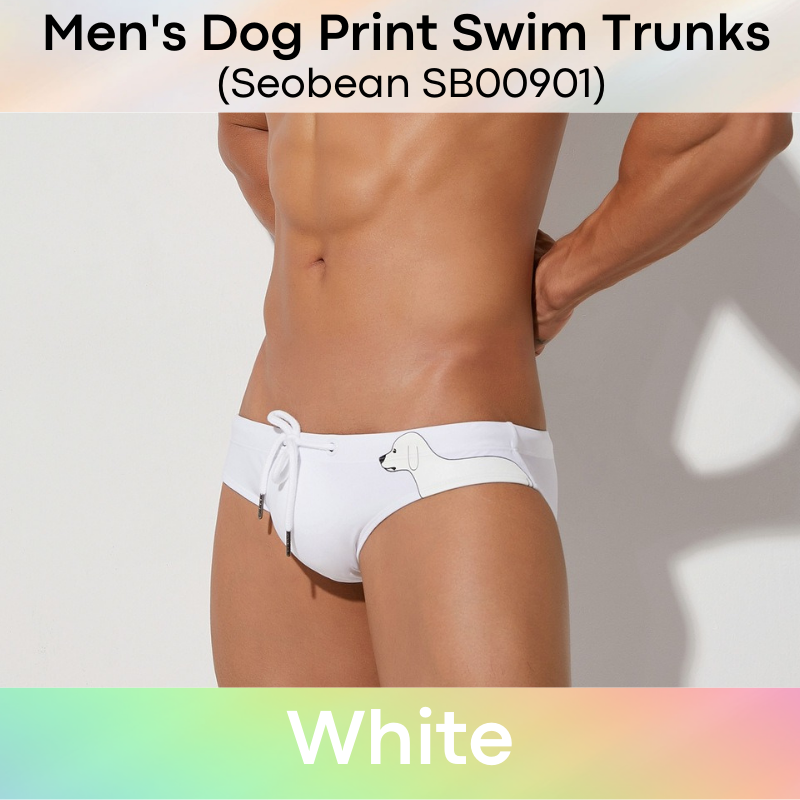 Men's Swimwear : Dog Print Brief Swim Trunks (Seobean SB00901)