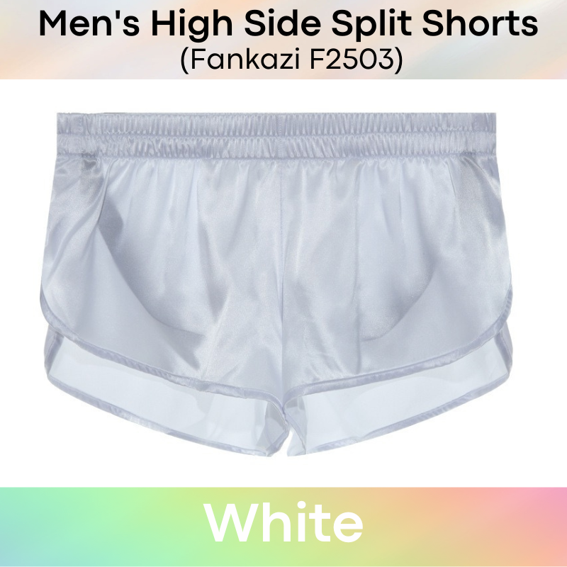 Men's Shorts : High Split Silky Shorts with Inner Jockstrap (Fankazi F2503)