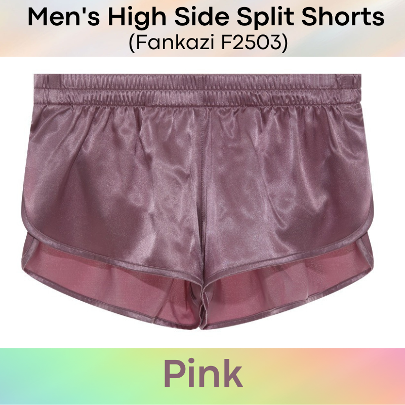 Men's Shorts : High Split Silky Shorts with Inner Jockstrap (Fankazi F2503)