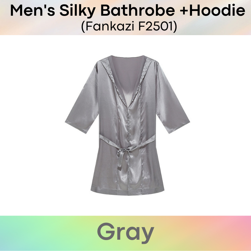 Men's Bathrobe : Silky Night Robe with Hoodie (Fankazi F2501)