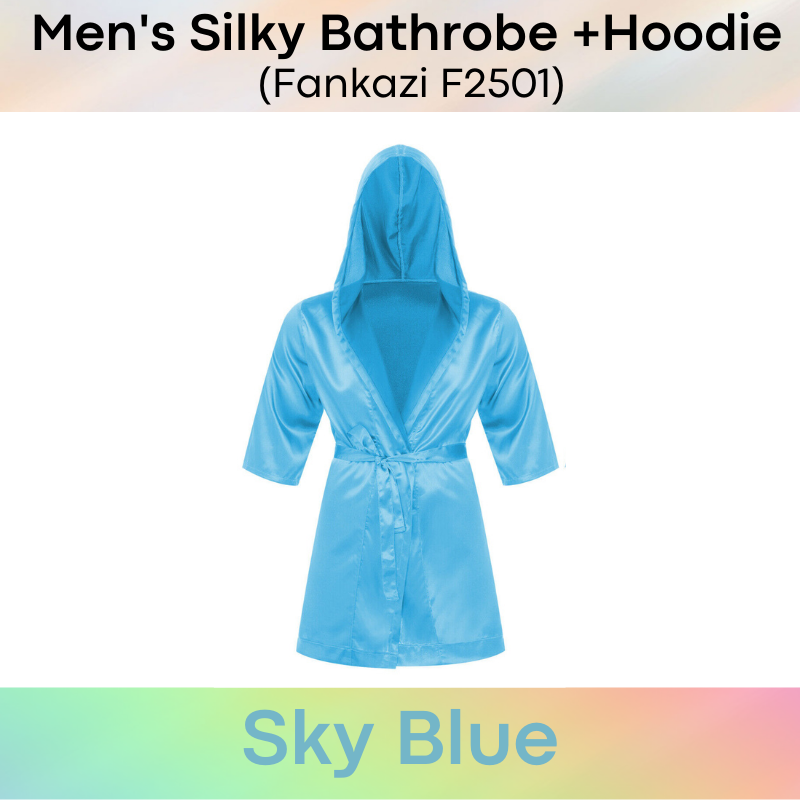 Men's Bathrobe : Silky Night Robe with Hoodie (Fankazi F2501)