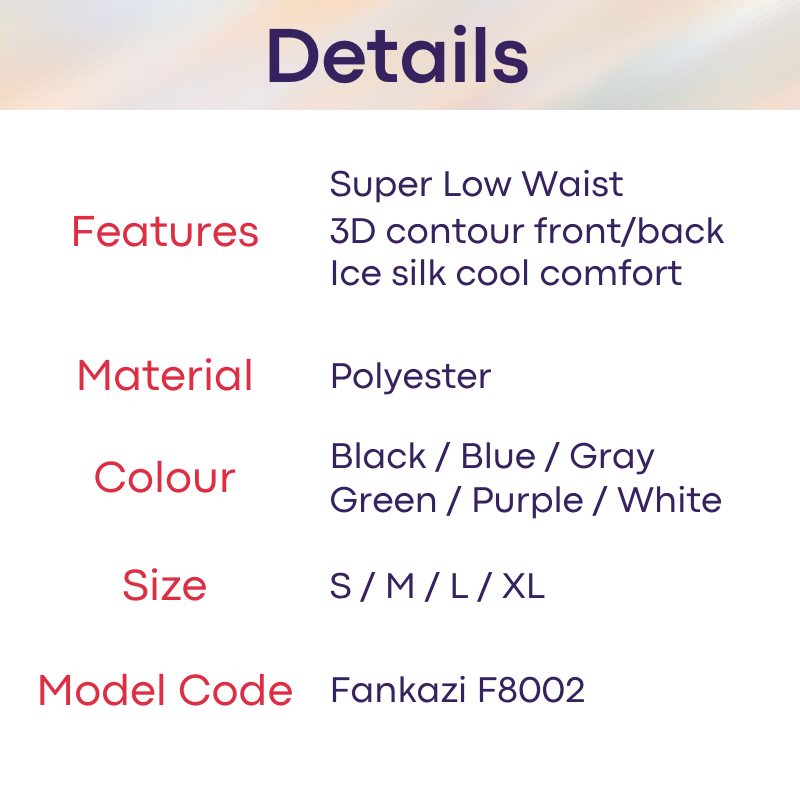 Men's Boxer : Super Low Waist Ice Silk 3D Contour Underwear (Fankazi F8002)
