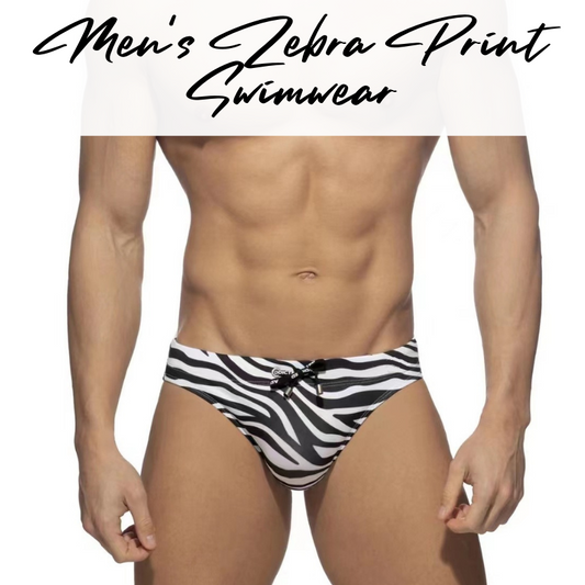 Men's Swimwear : Classic Zebra Print with Draw String Brief Swim Trunks (Obeachsport OBS434)