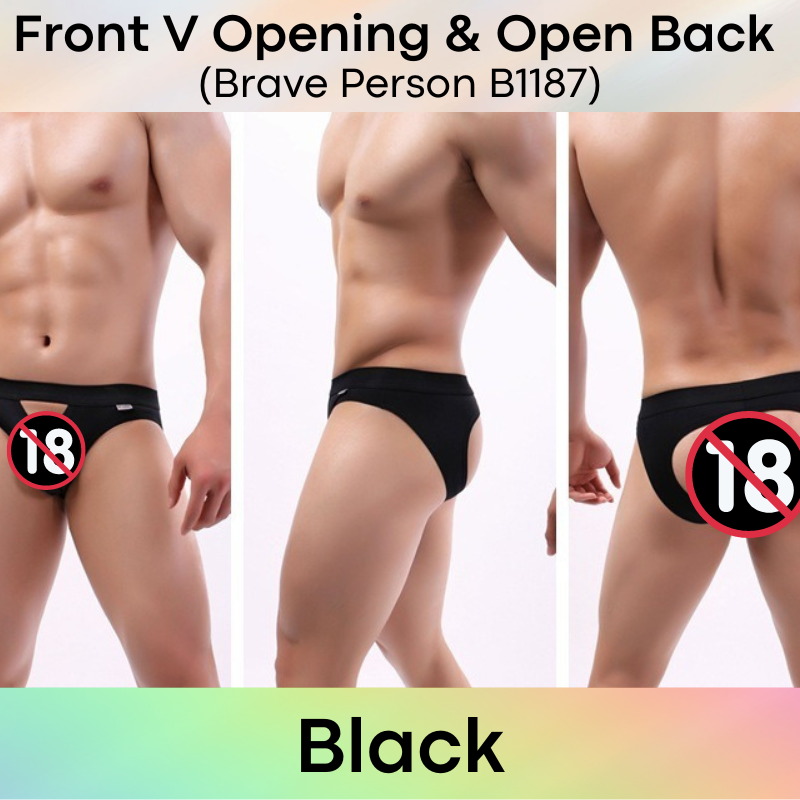 Men's Brief : Front V Opening/Open Back Underwear (Brave Person BP1187)