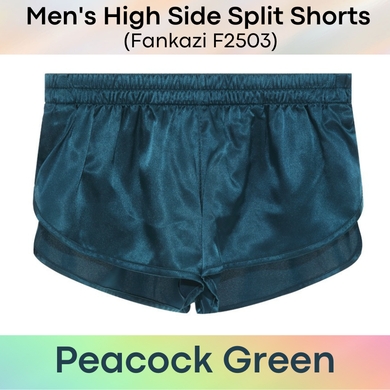 Men's Shorts : High Split Silky Shorts with Inner Jockstrap (Fankazi F2503)