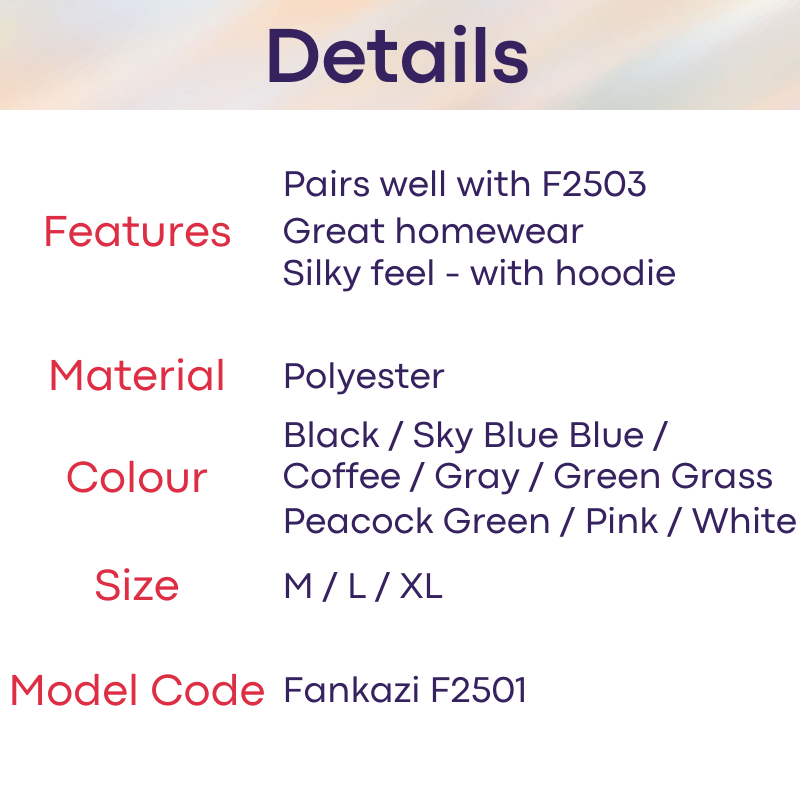 Men's Bathrobe : Silky Night Robe with Hoodie (Fankazi F2501)