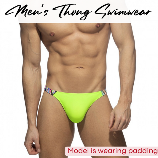 Men's Swimwear : Side Floral Print Thong with Removable Modesty Padding (OBS433)