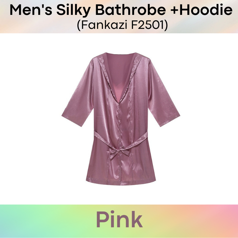 Men's Bathrobe : Silky Night Robe with Hoodie (Fankazi F2501)