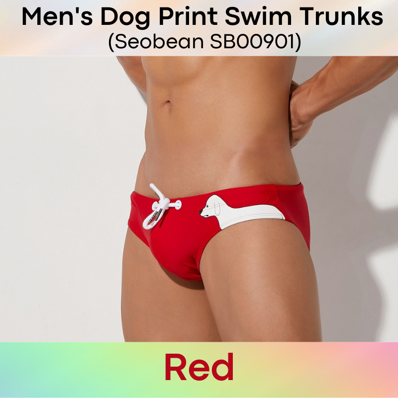 Men's Swimwear : Dog Print Brief Swim Trunks (Seobean SB00901)