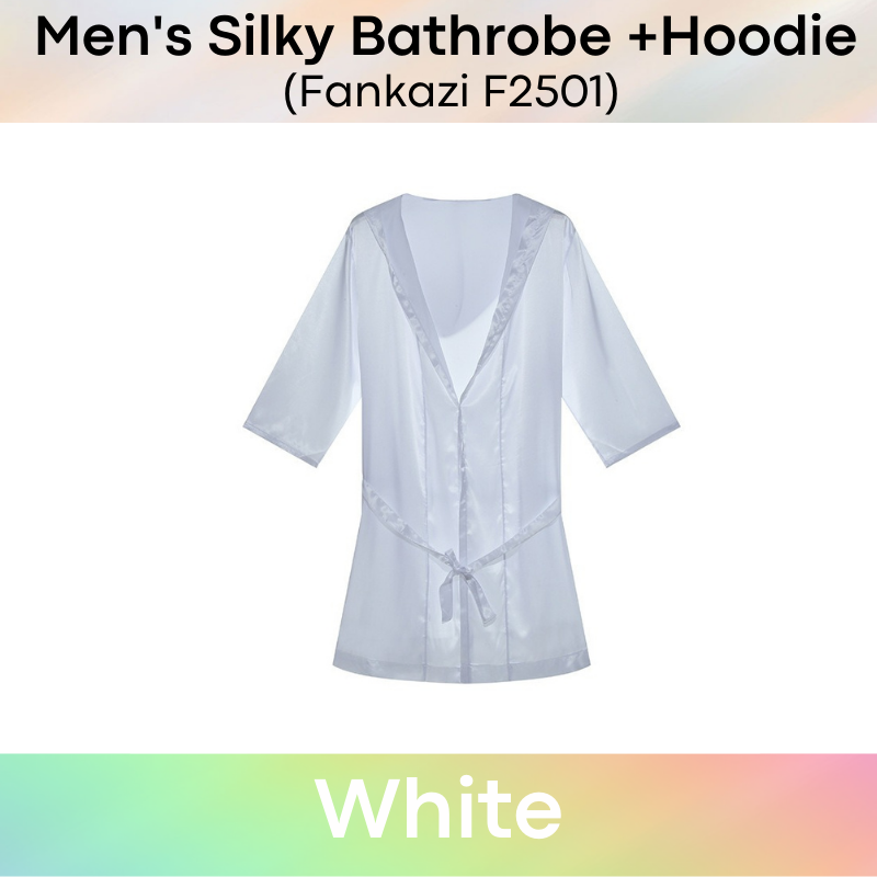 Men's Bathrobe : Silky Night Robe with Hoodie (Fankazi F2501)