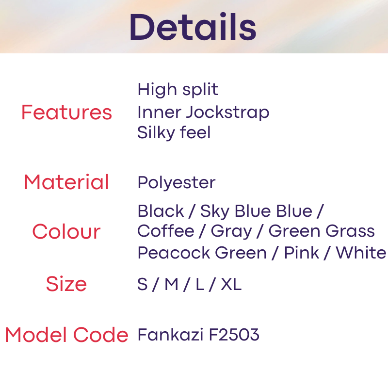 Men's Shorts : High Split Silky Shorts with Inner Jockstrap (Fankazi F2503)