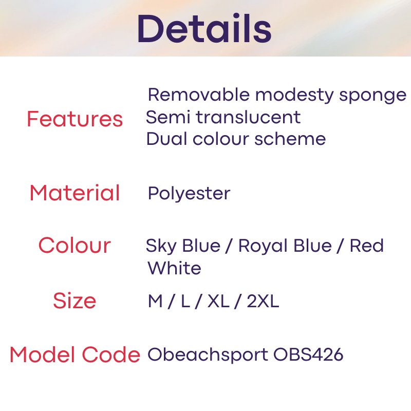 Men's Swimwear : Dual Color Translucent Brief Swim Trunks with Removable Modesty Padding (Obeachsport OBS426)