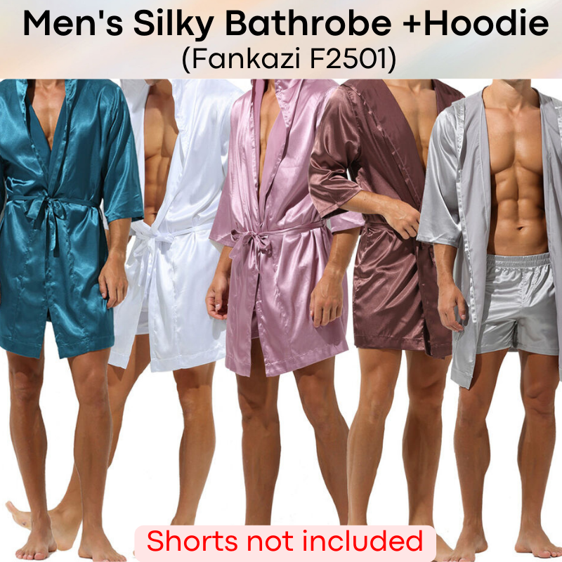 Men's Bathrobe : Silky Night Robe with Hoodie (Fankazi F2501)