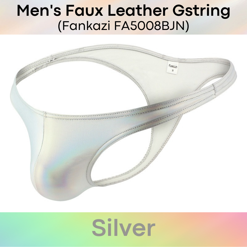 Men's Thong : Low Waist Faux Leather Underwear (Fankazi FA5008BJN)