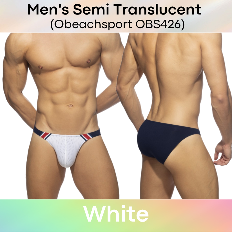 Men's Swimwear : Dual Color Translucent Brief Swim Trunks with Removable Modesty Padding (Obeachsport OBS426)