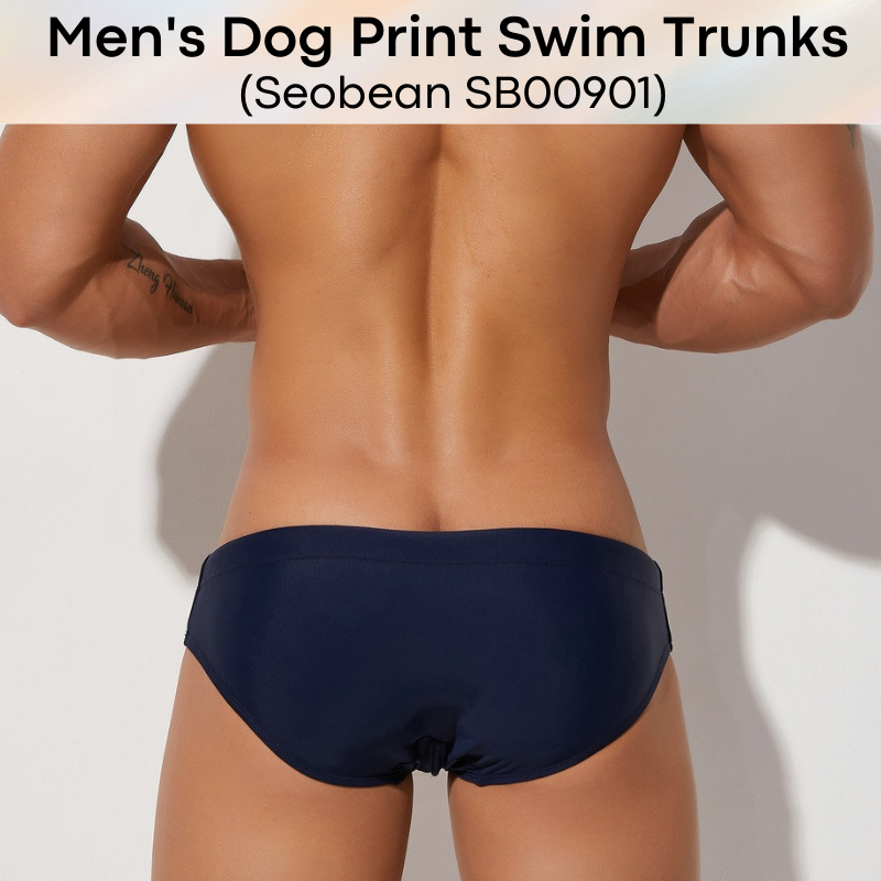 Men's Swimwear : Dog Print Brief Swim Trunks (Seobean SB00901)