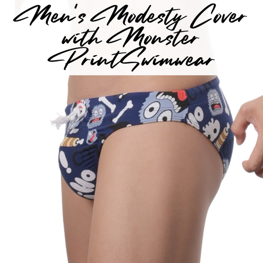 Men's Swimwear: Monster Print Bikini Brief Swim Trunks with Removable Modesty Padding (Fankazi F1802)