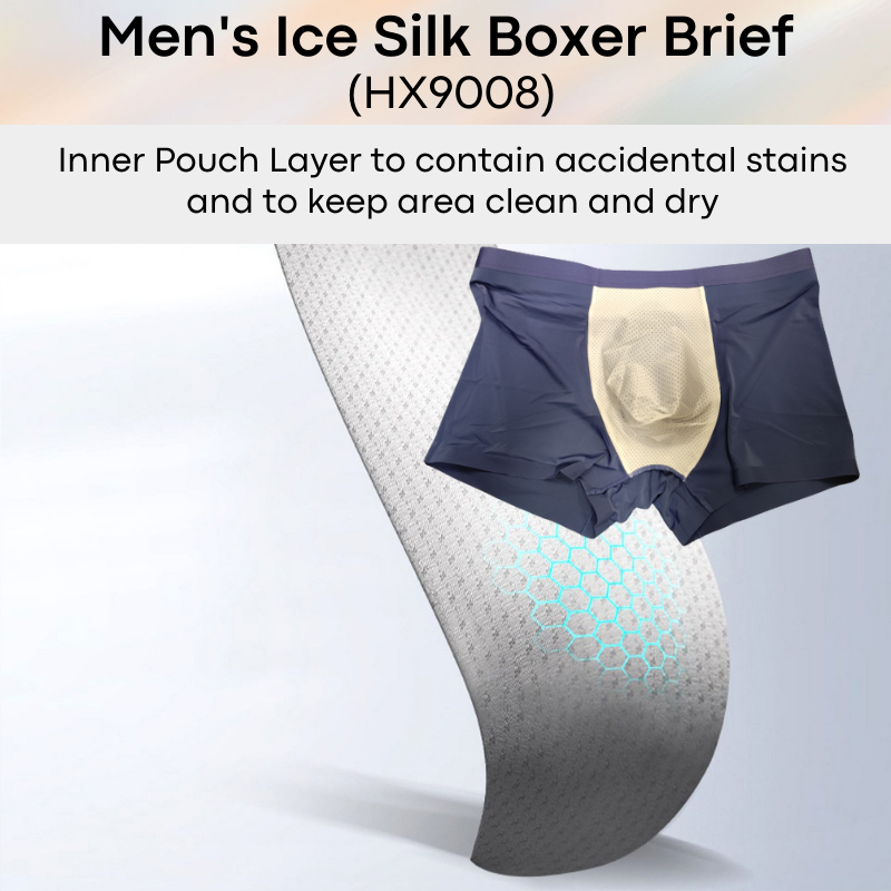 Men's Boxer : Ice Silk with Extra Inner Pouch Lining Underwear (HX9008)