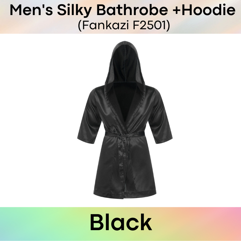 Men's Bathrobe : Silky Night Robe with Hoodie (Fankazi F2501)