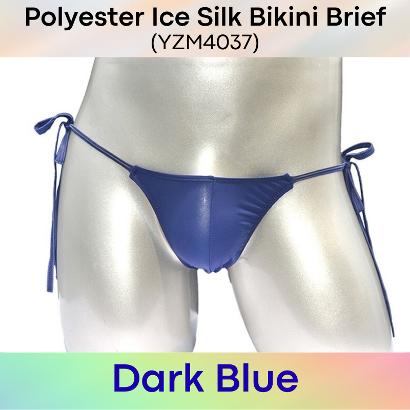 Men's Brief: Polyester Ice Silk Bikini Brief with Side String Tie (YZM4037)