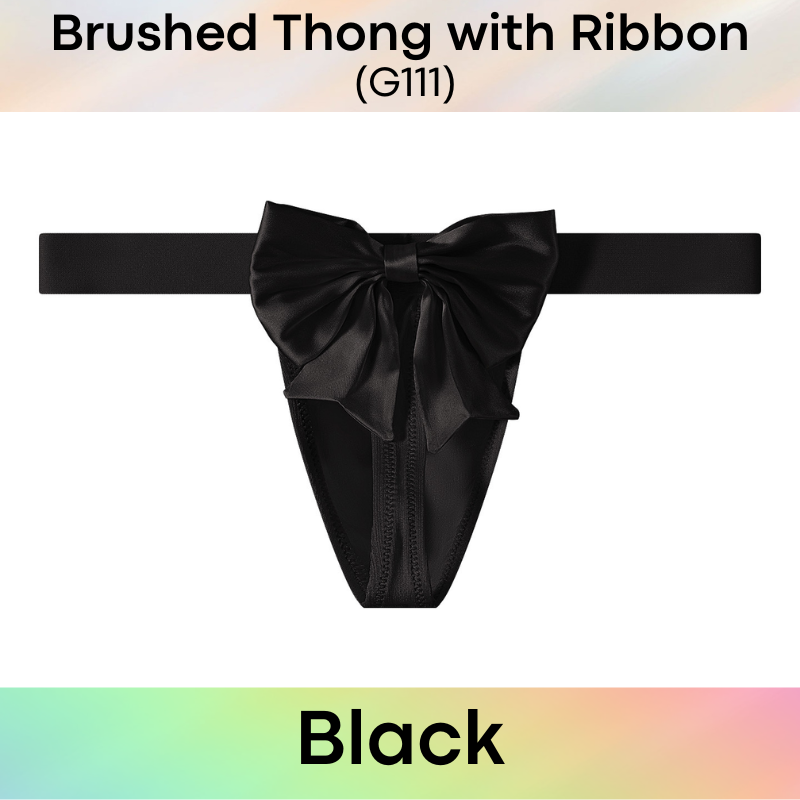 Men's Thong: Polyester Metallic Brushed Pouch with Rear Removable Ribbon Thong Underwear (G111)