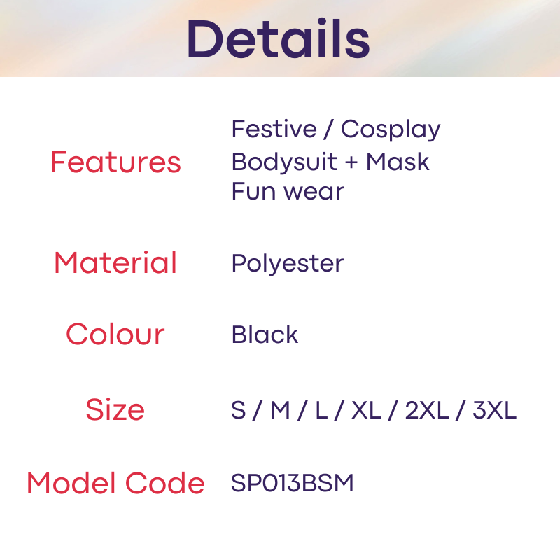 Men's Costume: Black Spiderman Costume (Bodysuit + Mask) (SP013BSM)