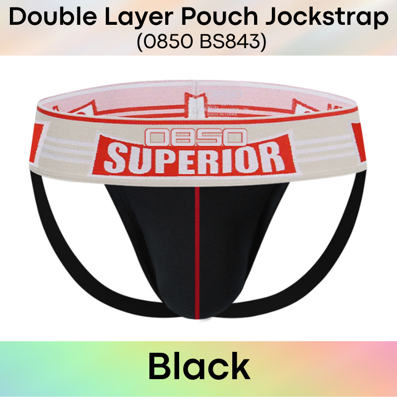 Men's Jockstrap: Cotton Double Layer Pouch with Spandex Waistband (BS843)