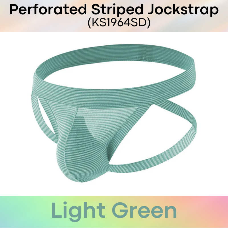 Men's Jockstrap: Polyester Tiny Perforated Striped Jockstrap Underwear (KS1964SD)
