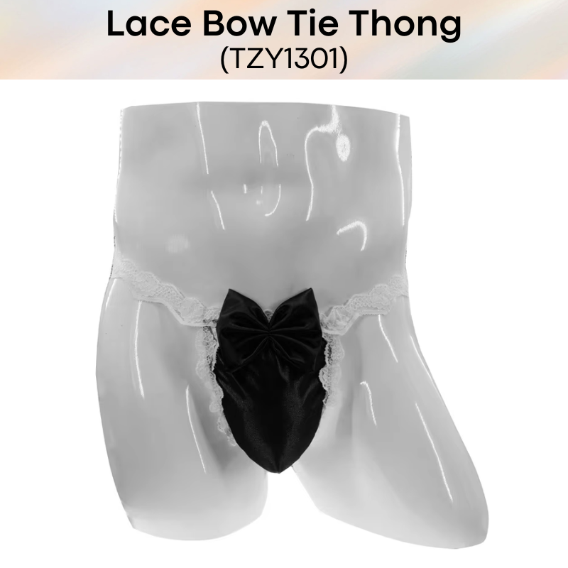 Men's Thong: Polyester Lace Thong with Bow Tie Accessory (TZY1301)