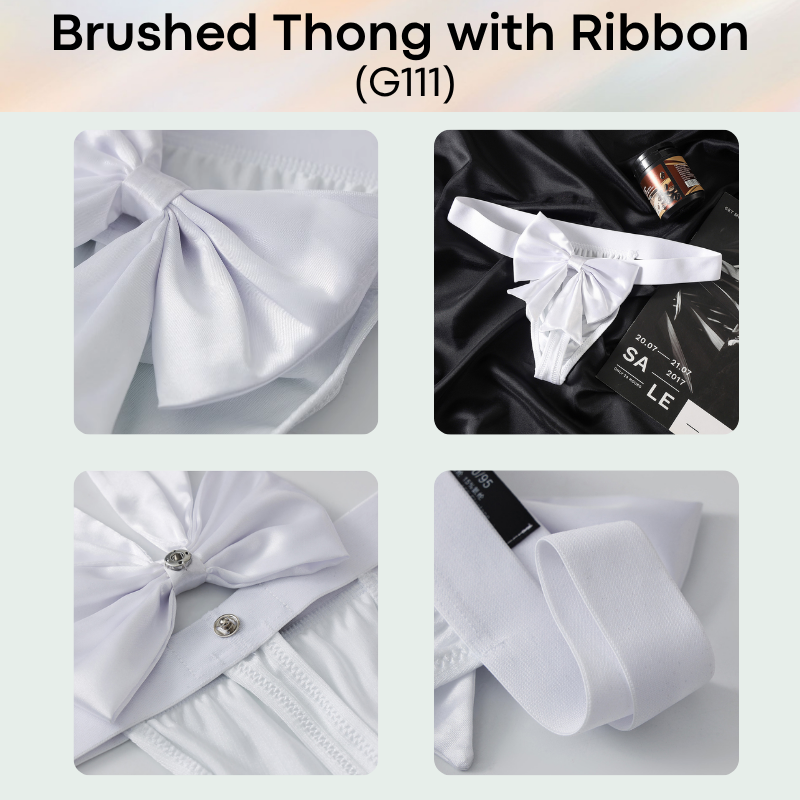 Men's Thong: Polyester Metallic Brushed Pouch with Rear Removable Ribbon Thong Underwear (G111)
