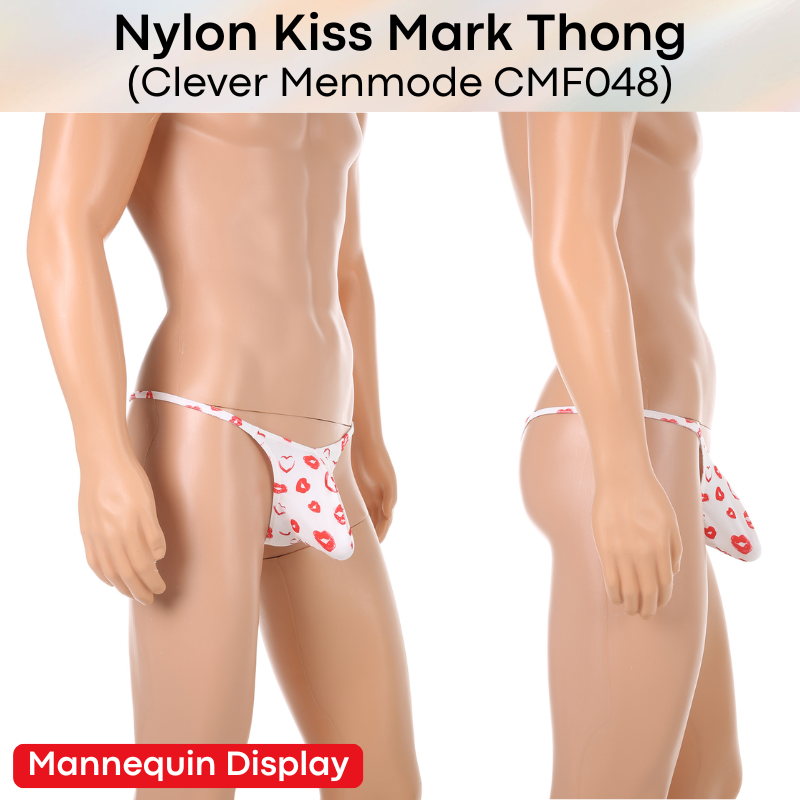 Men's Thong: Nylon Kiss Mark Print Low Waist Thong Underwear (CMF048)