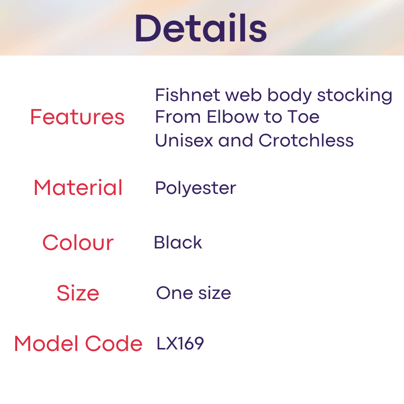 Unisex Underwear: Polyester Fishnet Web Body Stocking with Mesh GString Underwear and Blindfold Set (LX169)
