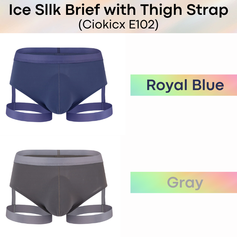 Men's Brief : Polyester Ice Silk Thin Brief with Thigh Strap (Ciokicx E102)