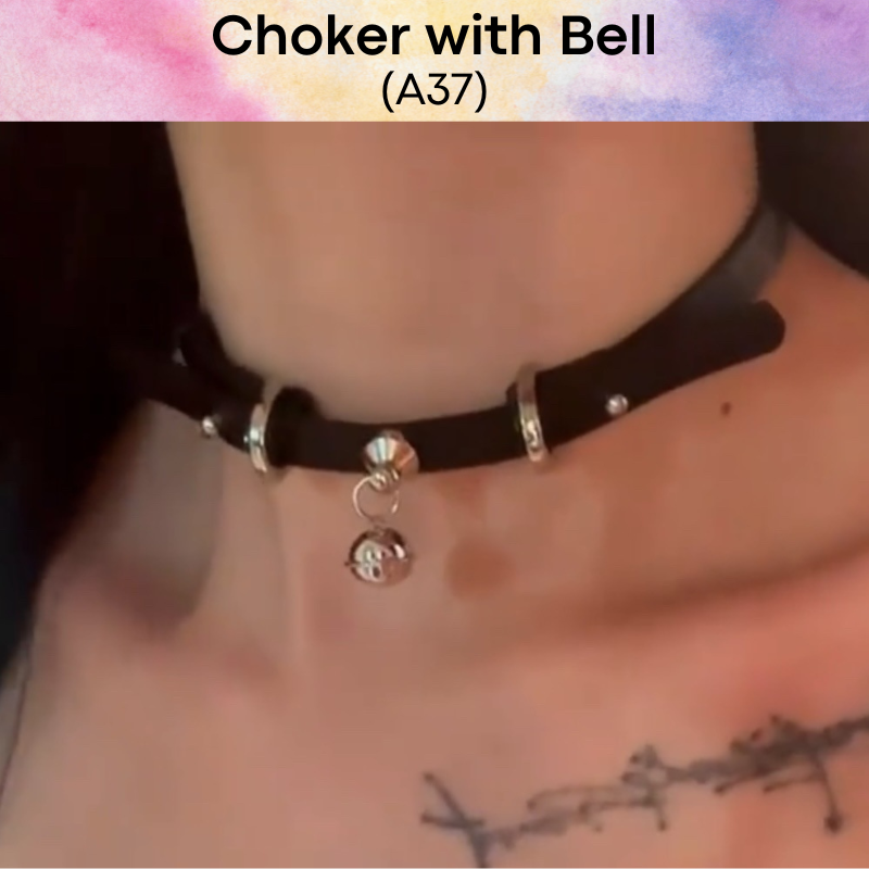 Unisex Choker: PU Choker with Bell (A37)