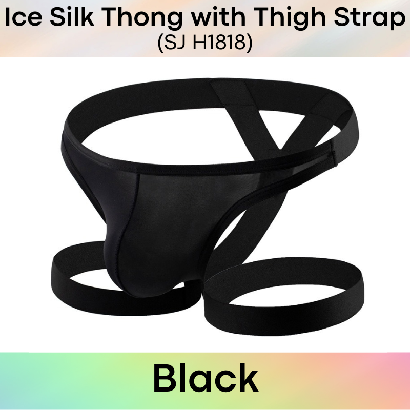 Men's Thong : Nylon Ice Silk Thong with Thigh Strap (SJ H1818)