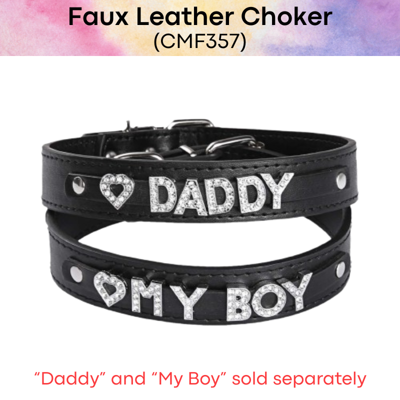Men's Adult Toy: PU Faux Leather Neck Choker with "Daddy"/"My Boy" (CMF357)