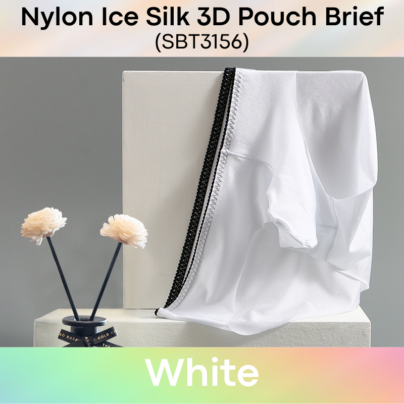 Men's Brief: Nylon Ice Silk 3D Pouch No Visible Line Brief Underwear (SBT3156)