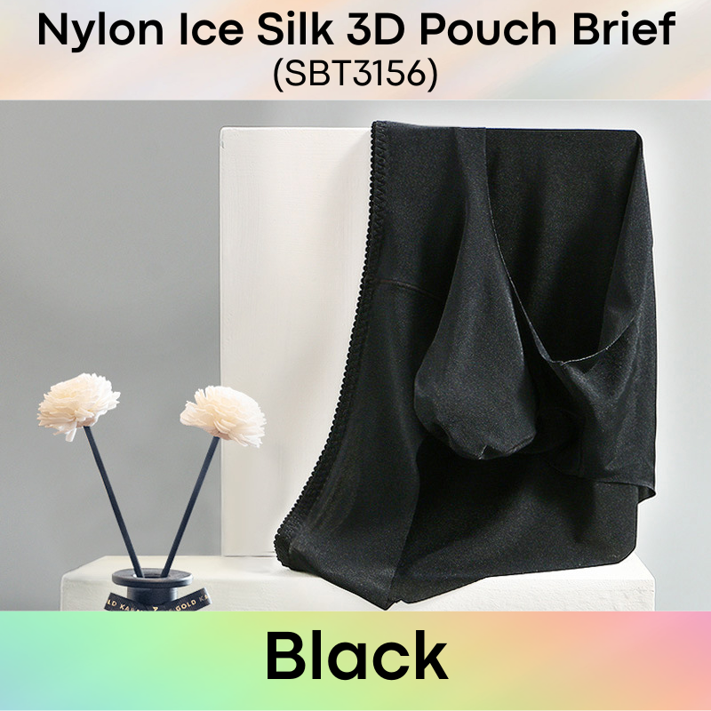 Men's Brief: Nylon Ice Silk 3D Pouch No Visible Line Brief Underwear (SBT3156)