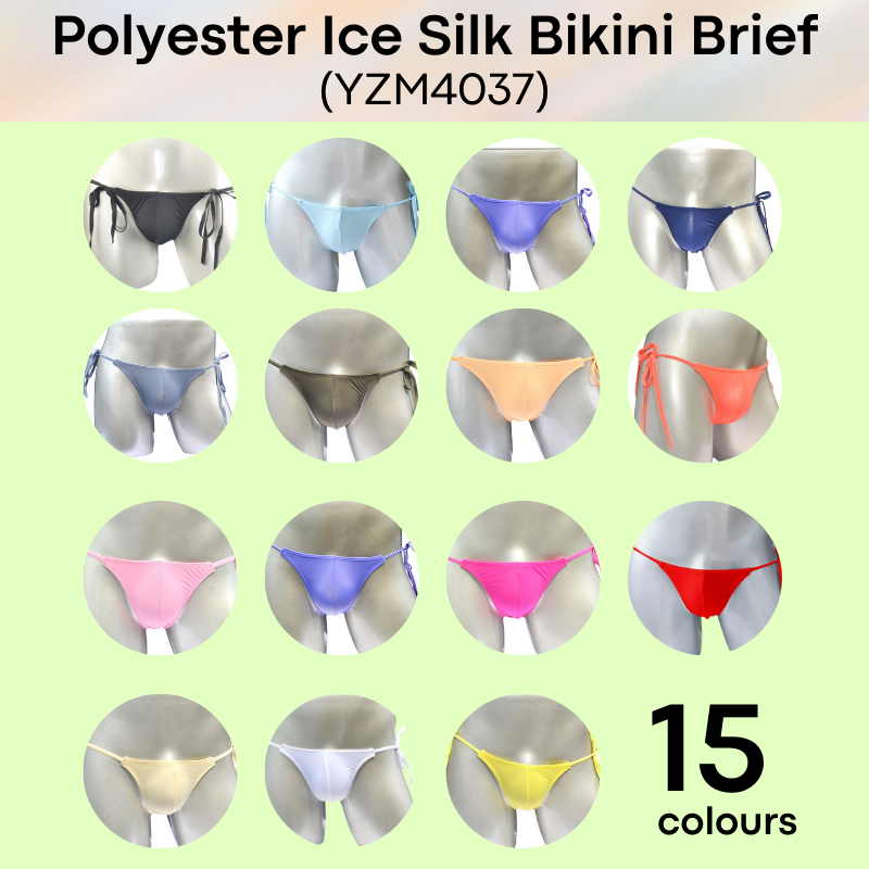 Men's Brief: Polyester Ice Silk Bikini Brief with Side String Tie (YZM4037)