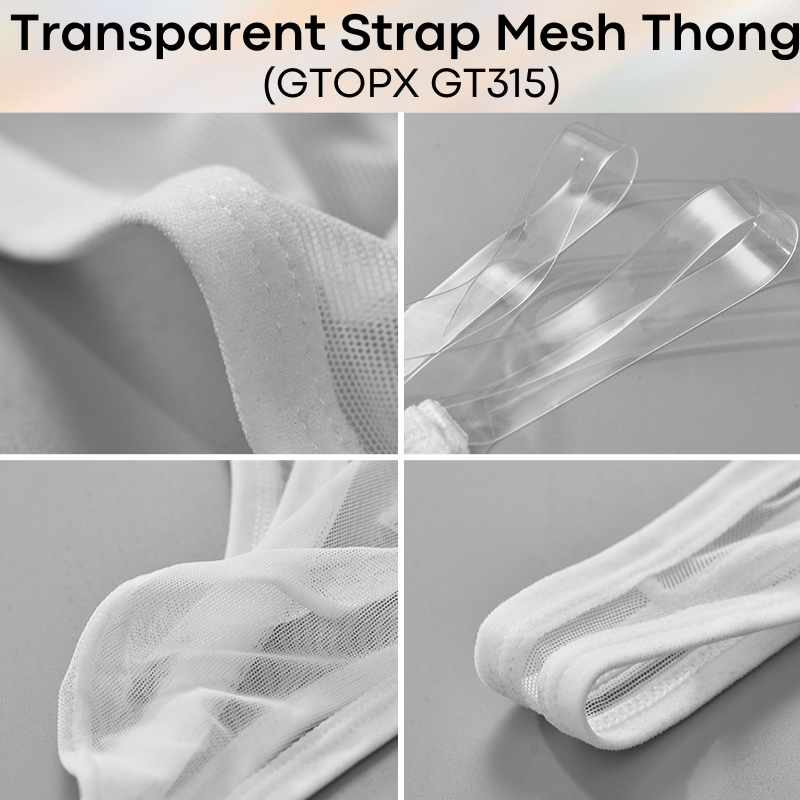 Men's Thong: Polyester T Back Thong with Transparent Strap (GT315)