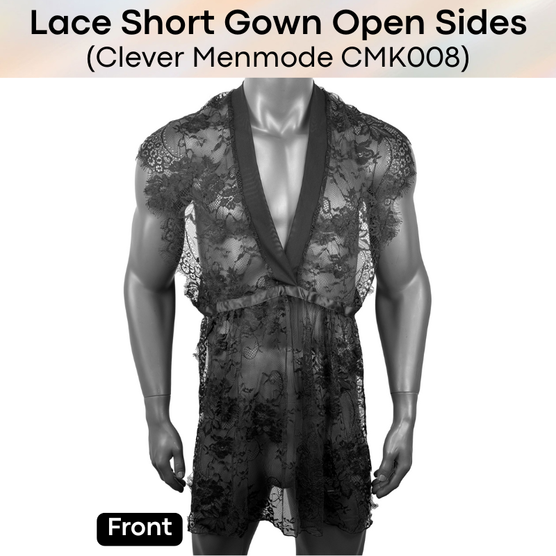 Men's Lifestyle: Nylon Floral Lace Night Gown with Side Flap (CMK008)