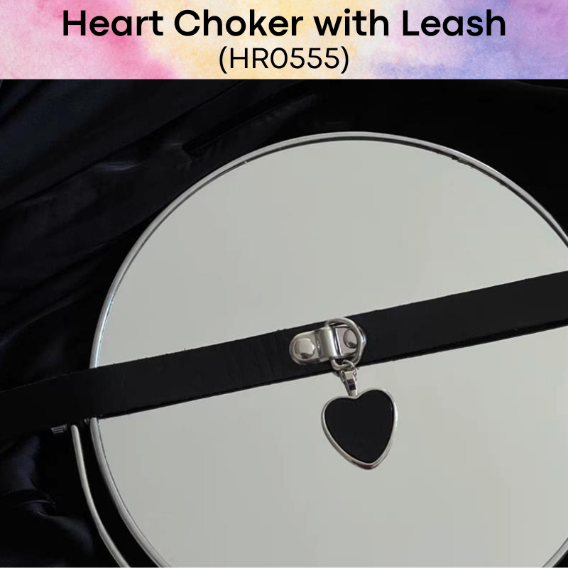 Unisex Choker: PU Heart Choker with Hand Leash for Roleplay (HR0555)