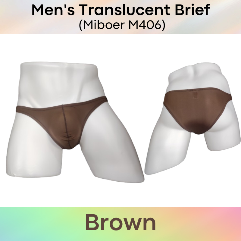 Men's Brief : Translucent Low Waist Ice Silk Brief Underwear (Miboer M406)