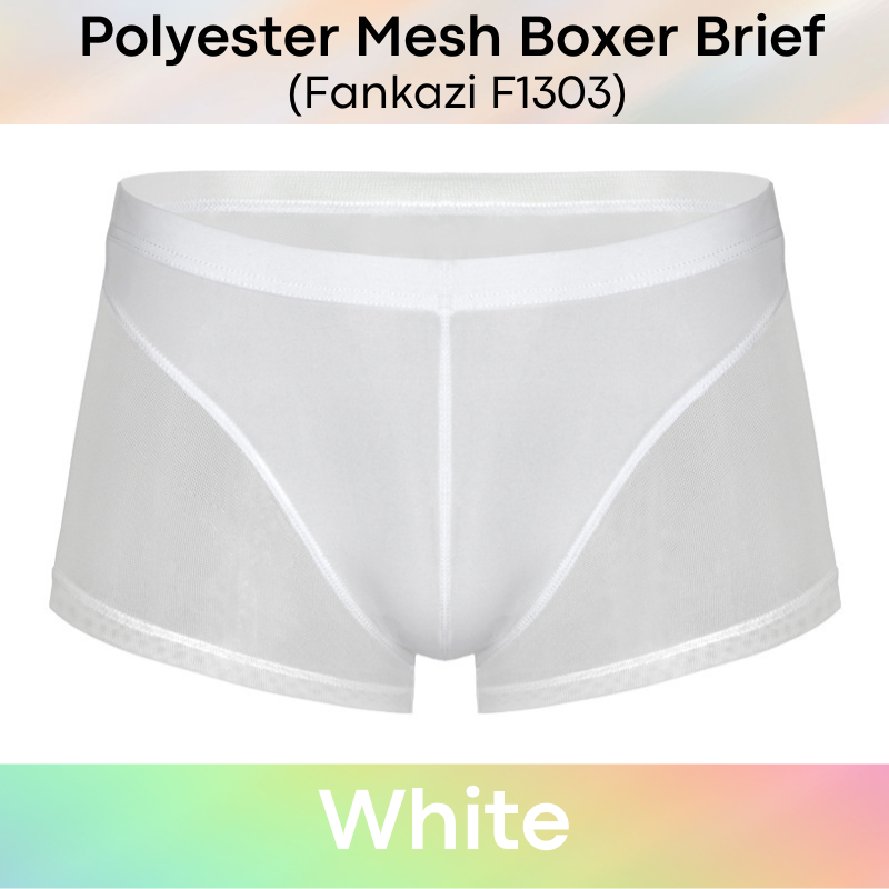 Men's Boxer: Polyester Mesh See Through with Ice Silk Pouch Layer Boxer Brief Underwear (F1303)