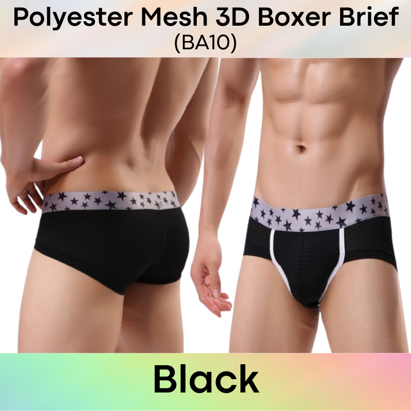 Men's Boxer : Polyester Mesh 3D Front and Rear Design Boxer Brief Trunks (BA10)